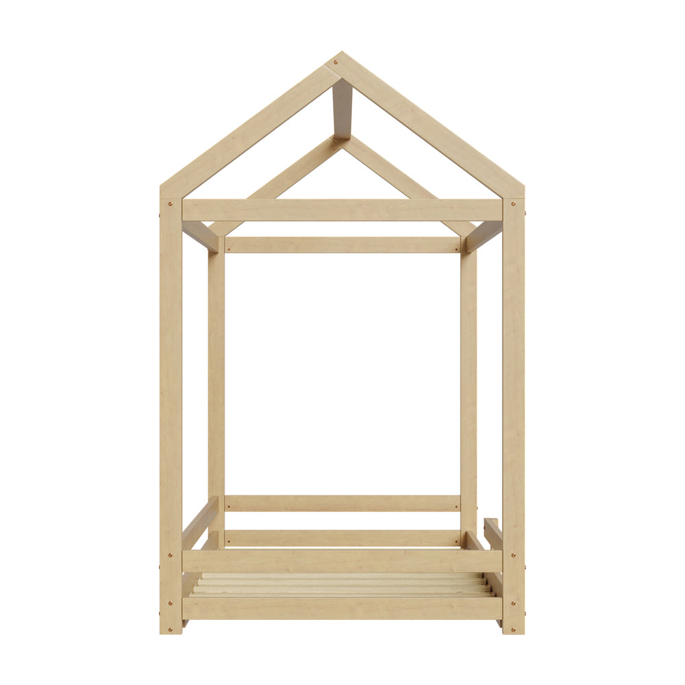 Kids Wooden Bed Frame House Frame Timber with Fence Single Natural/White
