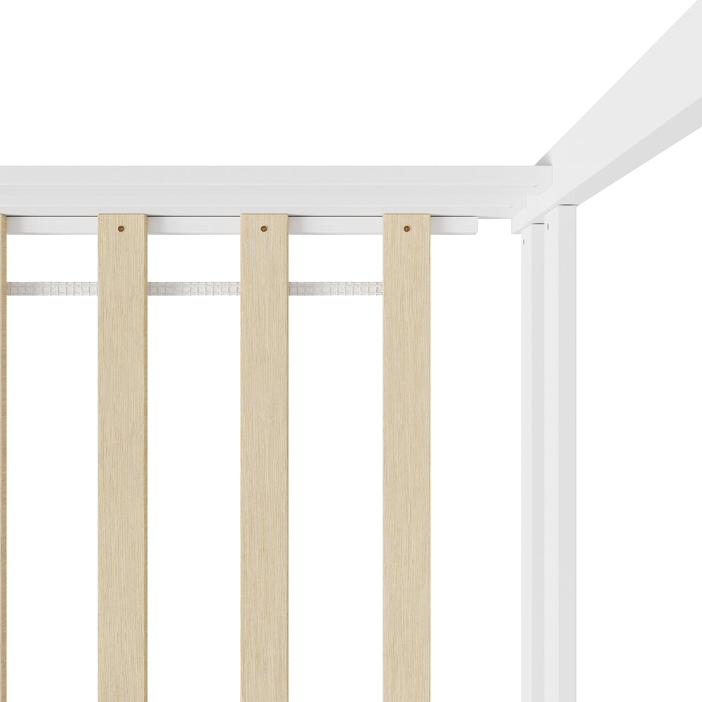 Kids Wooden Bed Frame House Frame Timber with Fence Single Natural/White