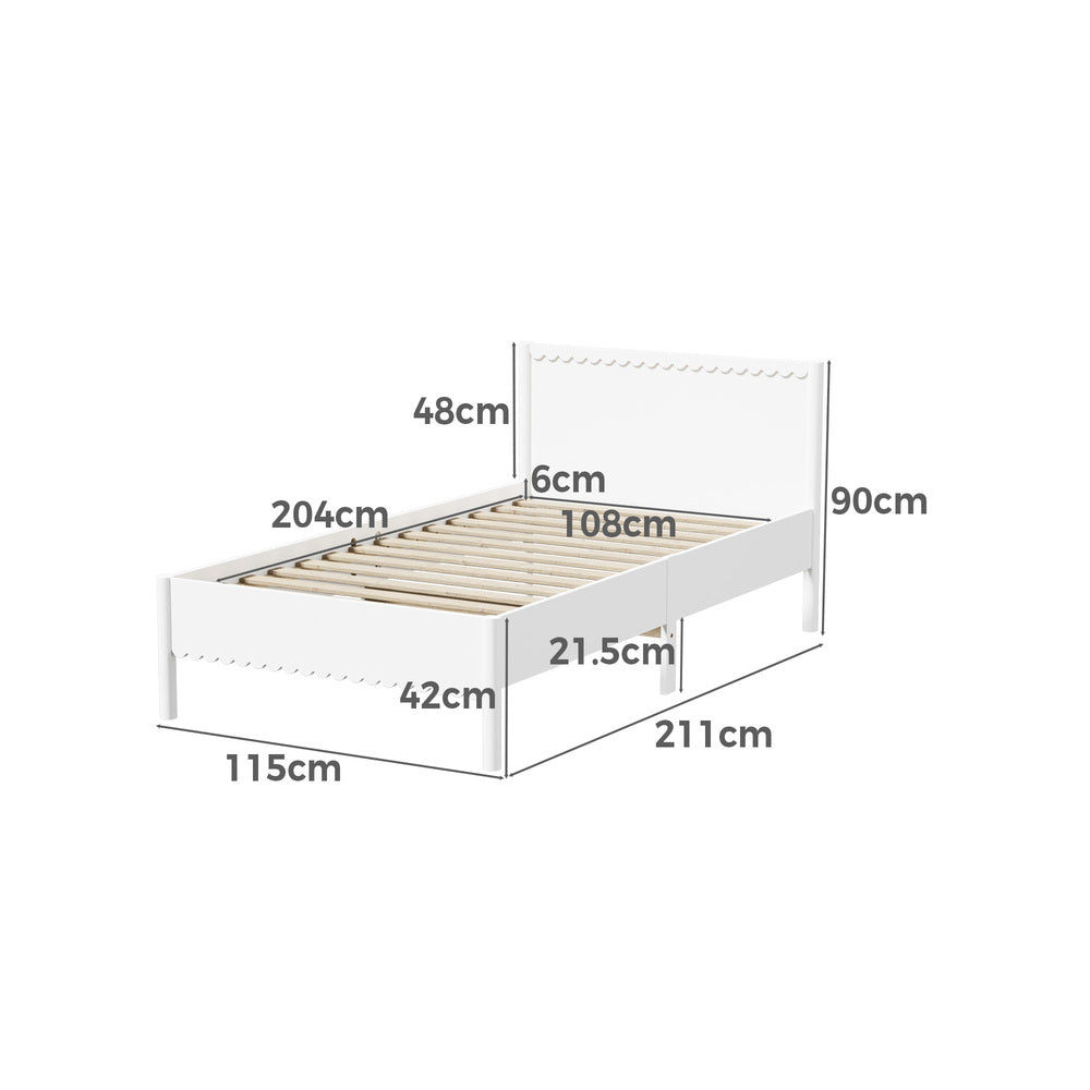 Scalloped Wooden Kids Bed Frame King Single Timber White Finish
