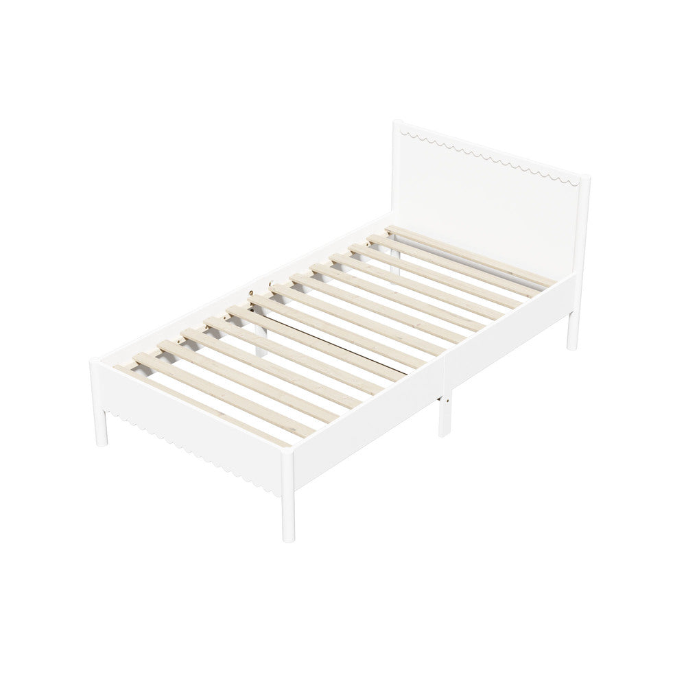 Scalloped Wooden Kids Bed Frame King Single Timber White Finish