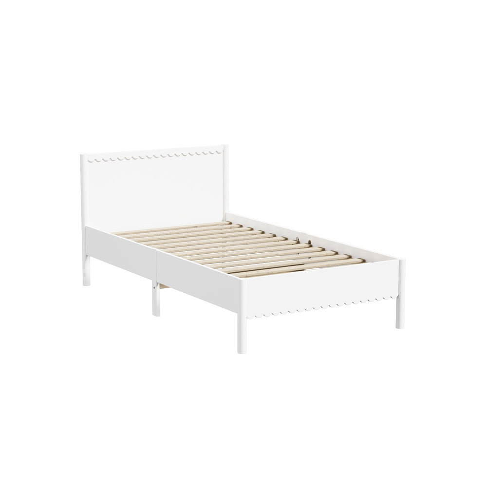 Scalloped Wooden Kids Bed Frame King Single Timber White Finish
