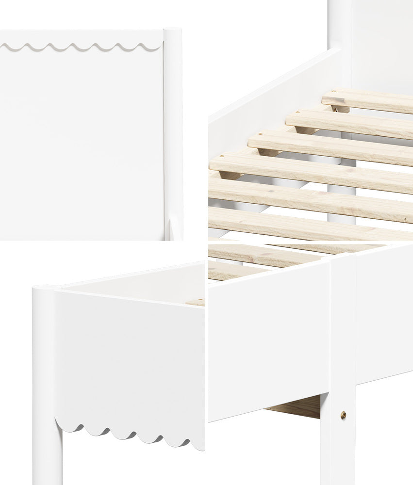 Scalloped Wooden Kids Bed Frame King Single Timber White Finish