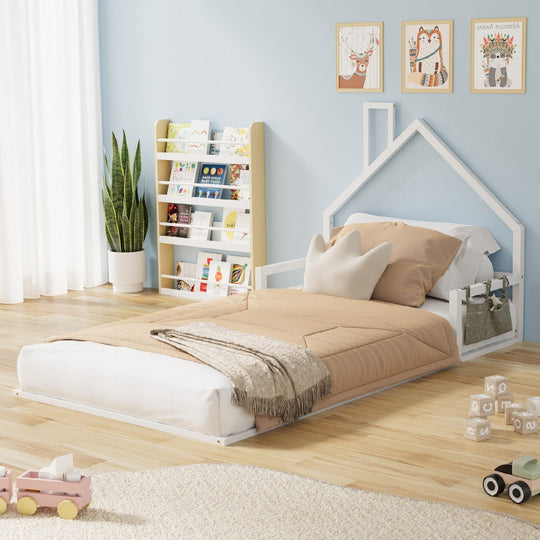 Wooden Kids Bed Frame Floor Bed Chimney White Wood Bedroom