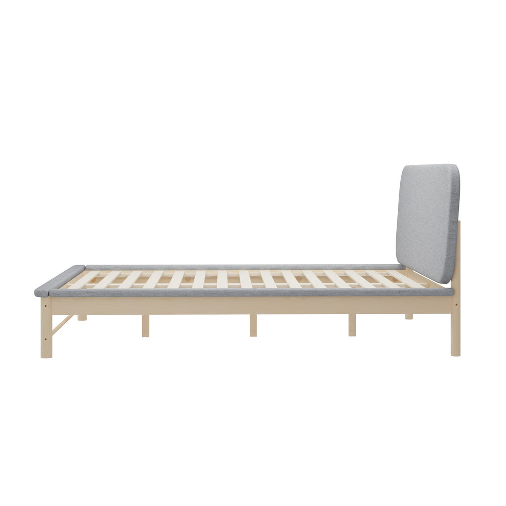 Wooden Bed Frame with Padded Fabric Edges Headboard Double Size