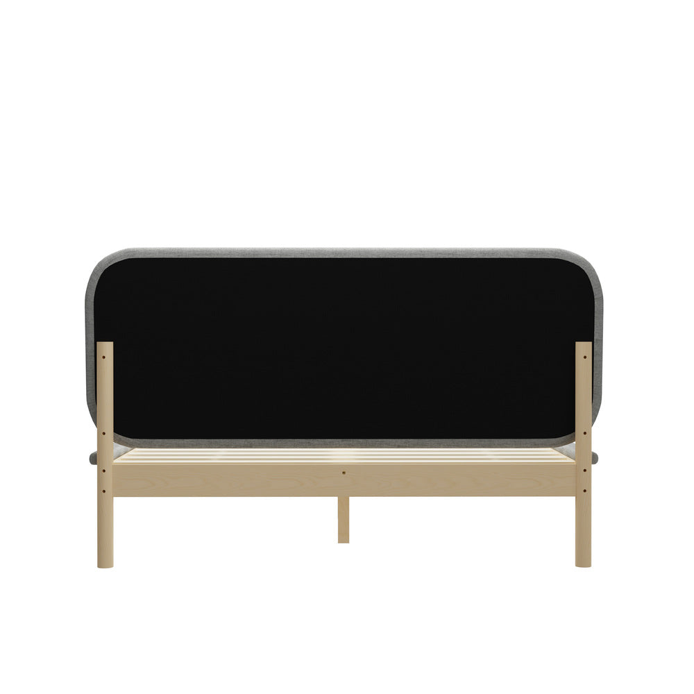 Wooden Bed Frame with Padded Fabric Edges Headboard Double Size