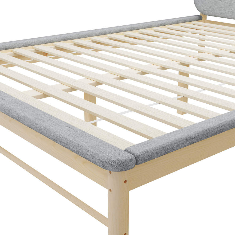 Wooden Bed Frame with Padded Fabric Edges Headboard Double Size