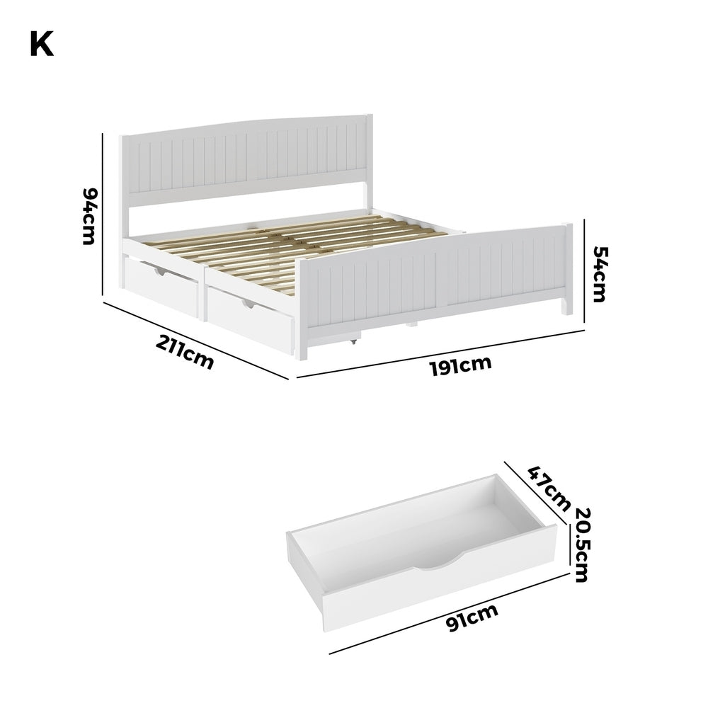 Wooden Bed Frame with Trundle Drawers White