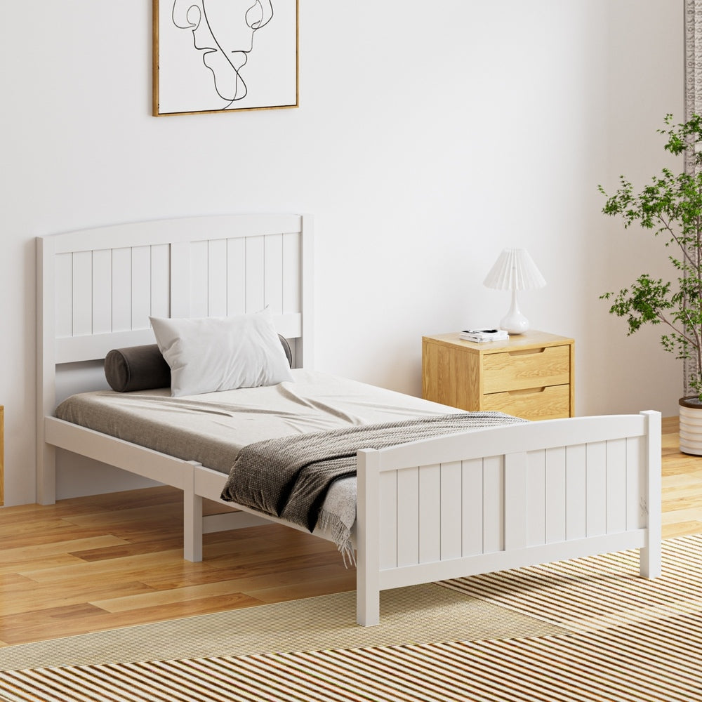 Wooden Bed Frame with Trundle Drawers White