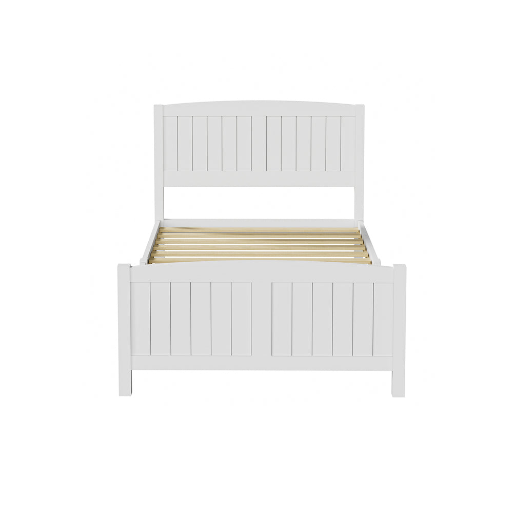 Wooden Bed Frame with Trundle Drawers White