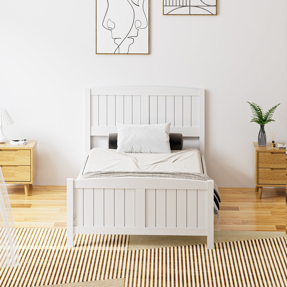 Wooden Bed Frame with Trundle Drawers White