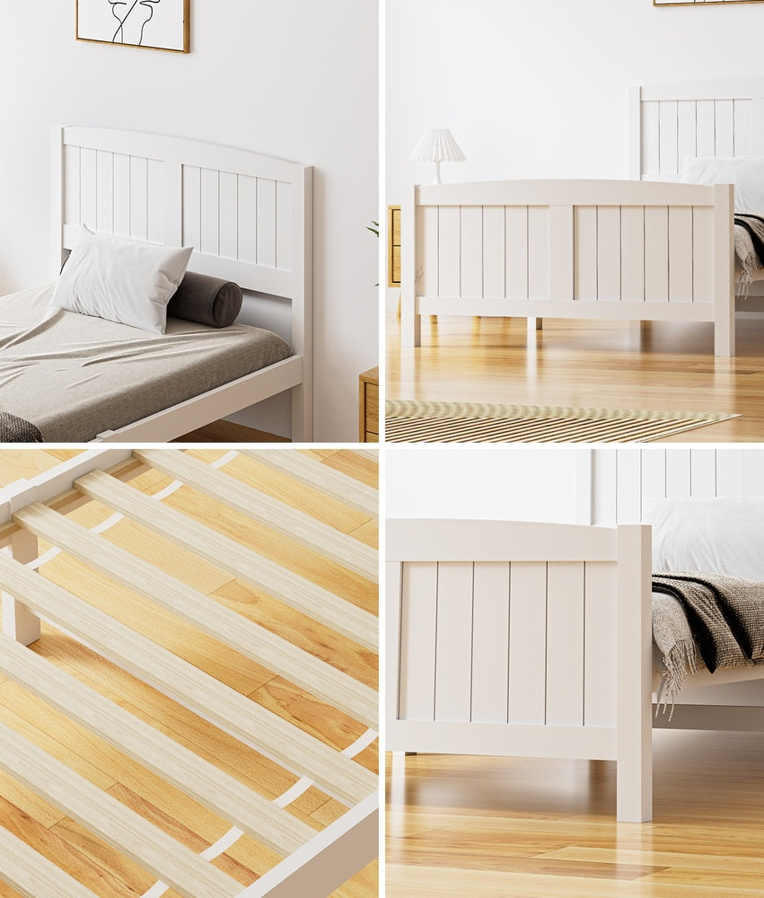 Wooden Bed Frame with Trundle Drawers White