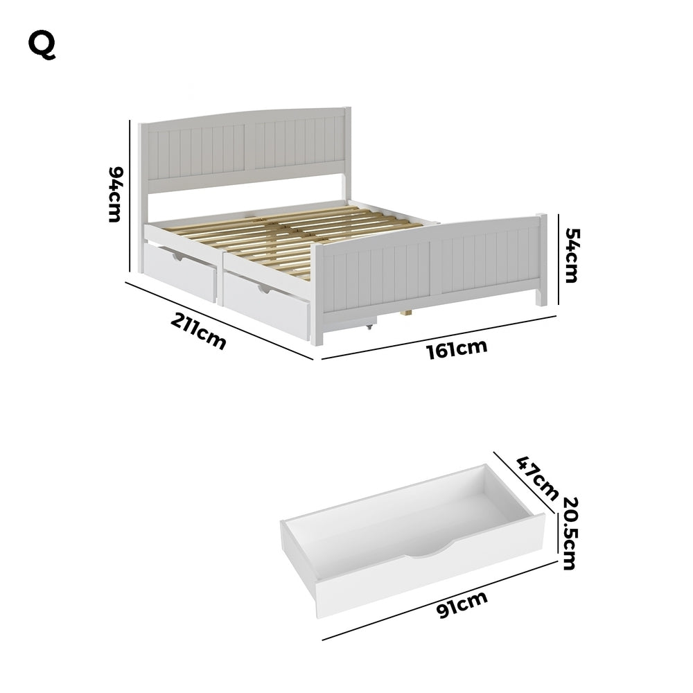 Wooden Bed Frame with Trundle Drawers White
