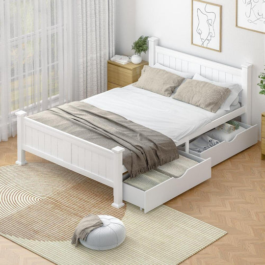 Wood 2-Drawer Double Bed Frame