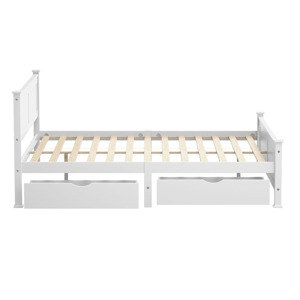 Oikiture Wood King Bed Frame with 2 Storage Drawers White