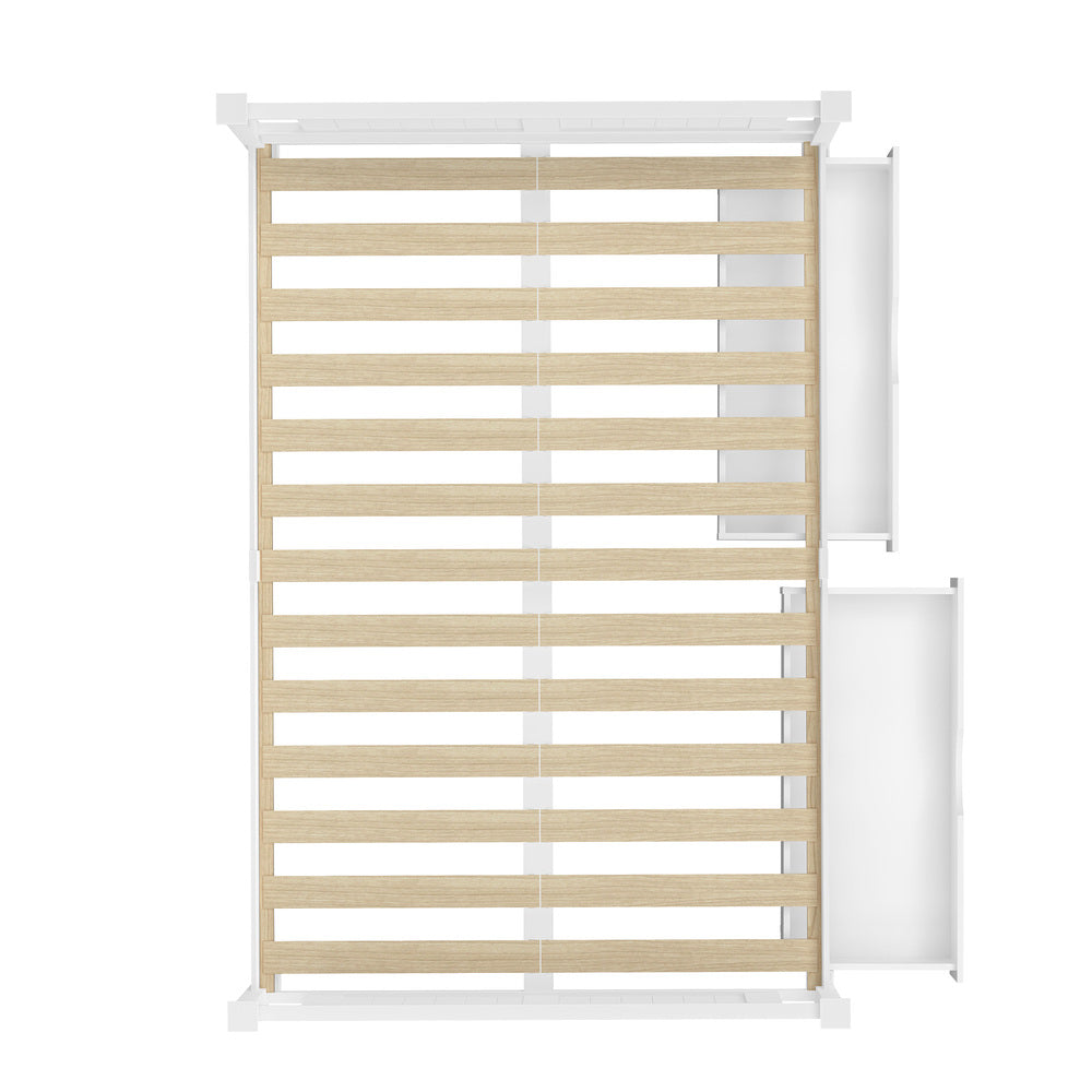 Oikiture Wood King Bed Frame with 2 Storage Drawers White