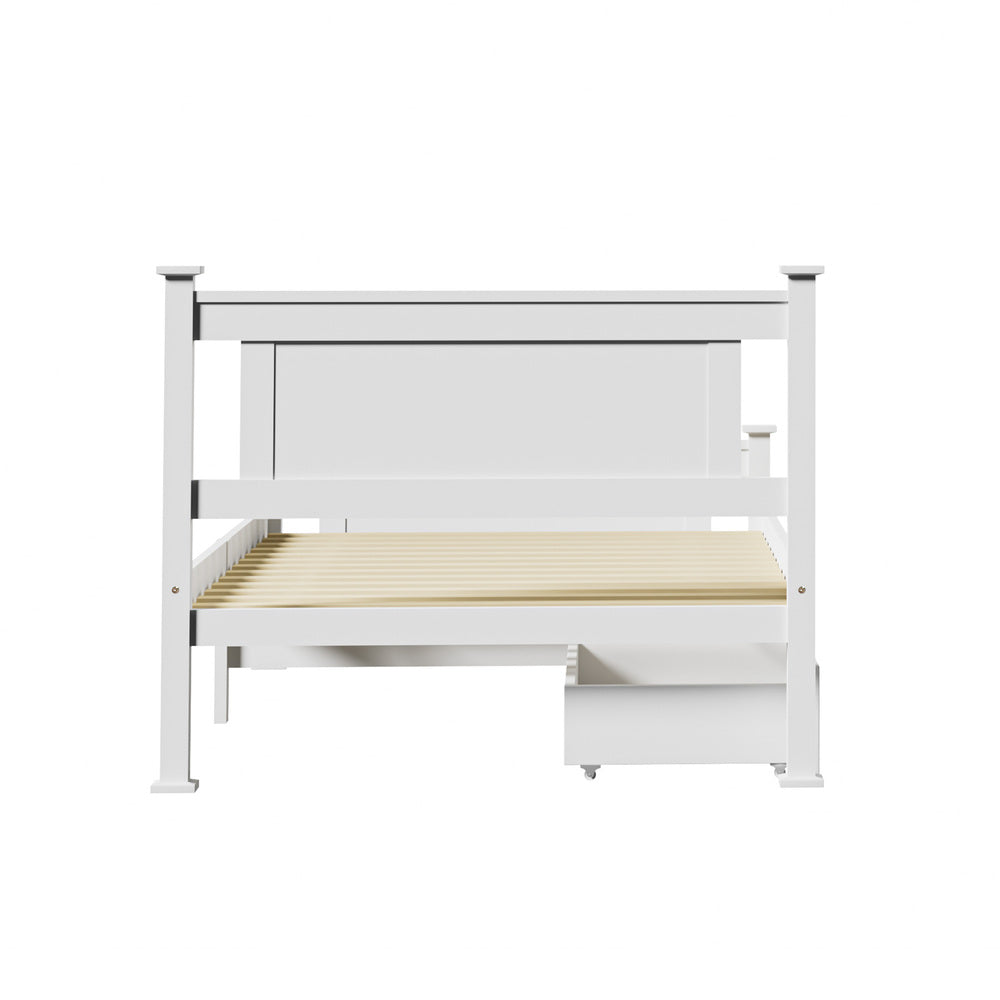 Wood King Single Bed Frame with 2 Storage Drawers White