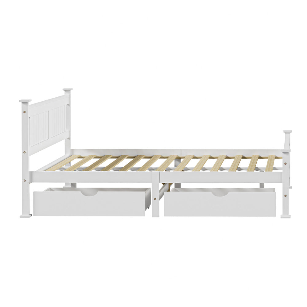 Wood Queen Bed Frame with 2 Storage Drawers White