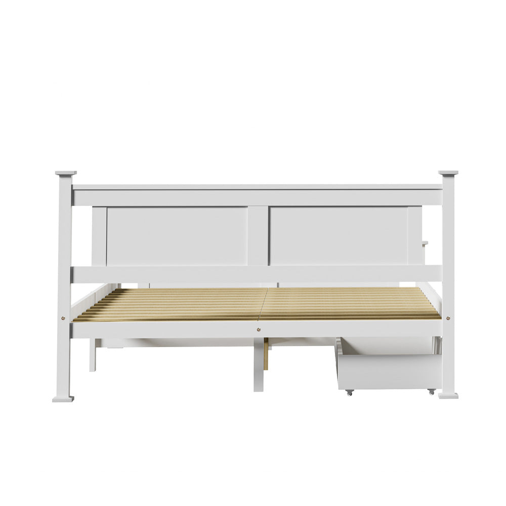 Wood Queen Bed Frame with 2 Storage Drawers White