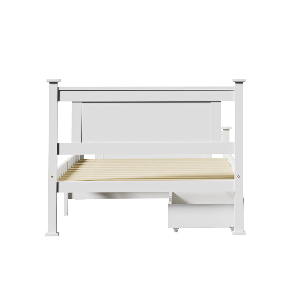 Wood Single Bed Frame with 2 Storage Drawers White
