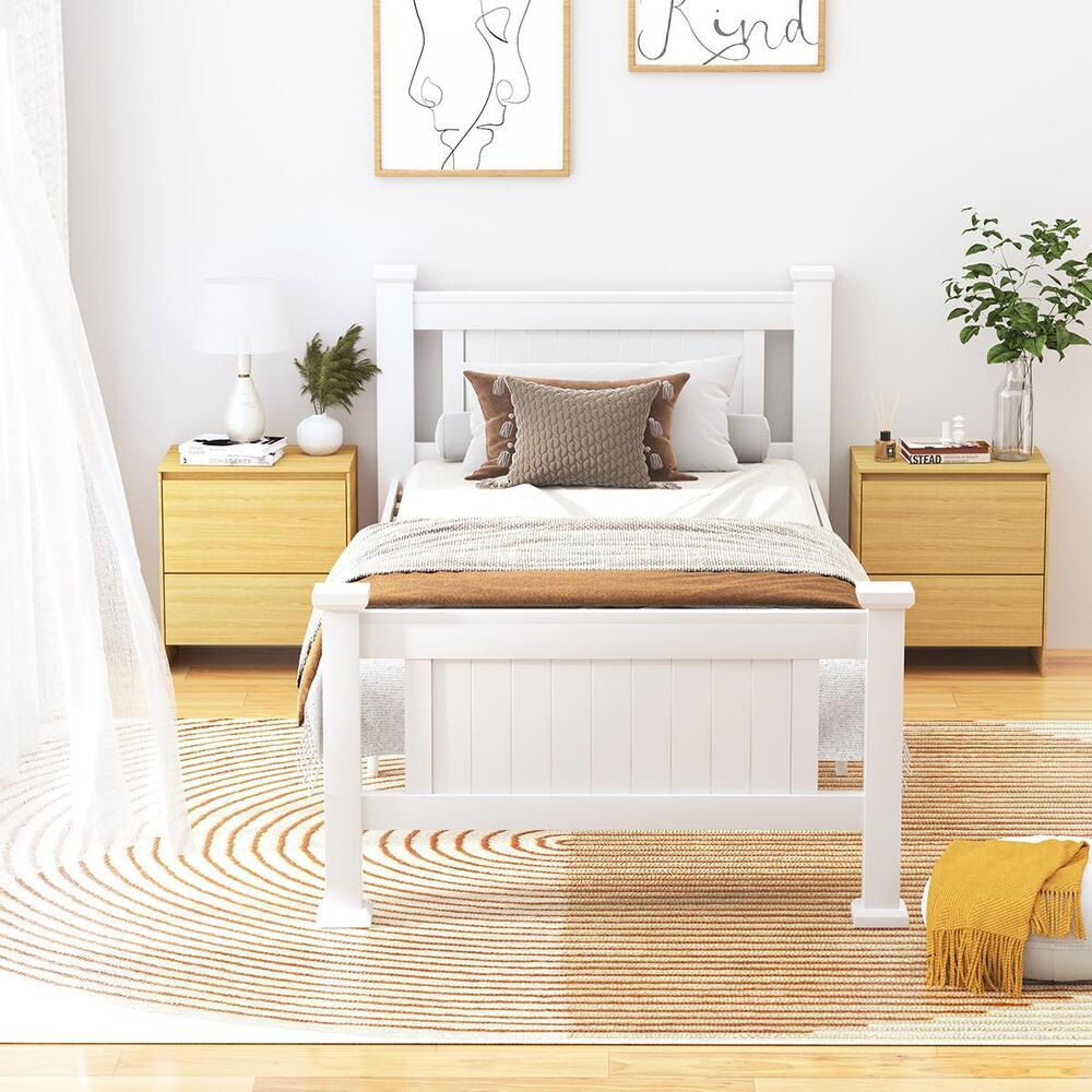 Wood Single Bed Frame with 2 Storage Drawers White