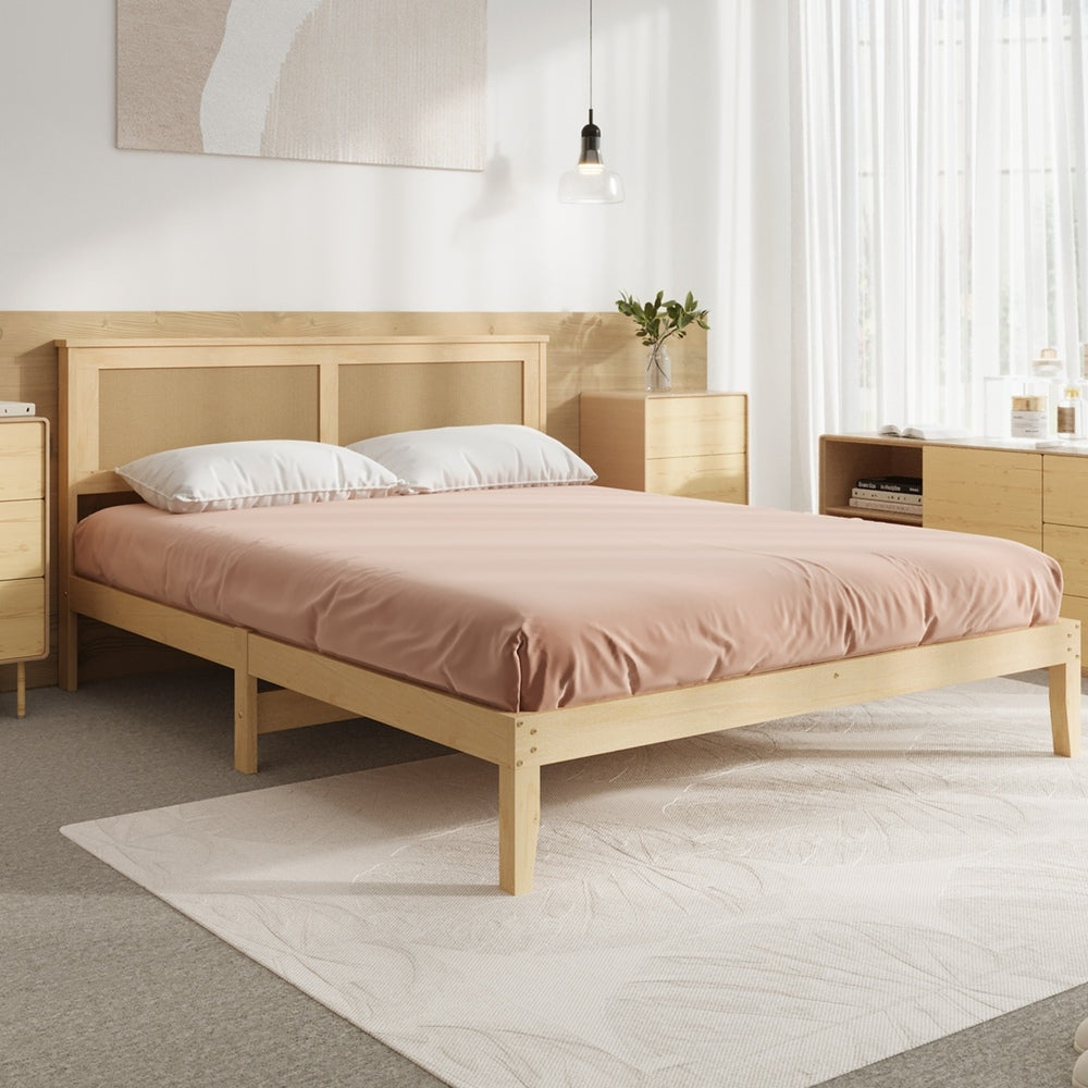 Double Wooden Bed Frame Natural 199x145x94cm