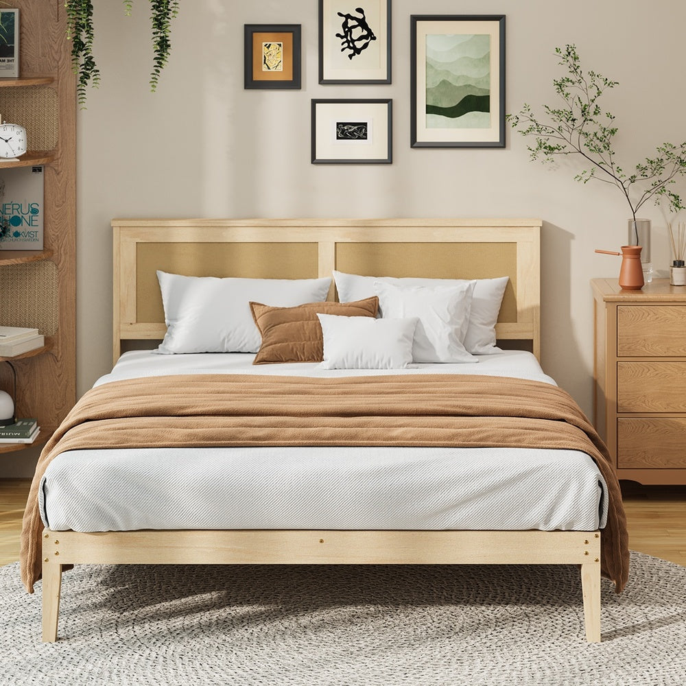 Double Wooden Bed Frame Natural 199x145x94cm