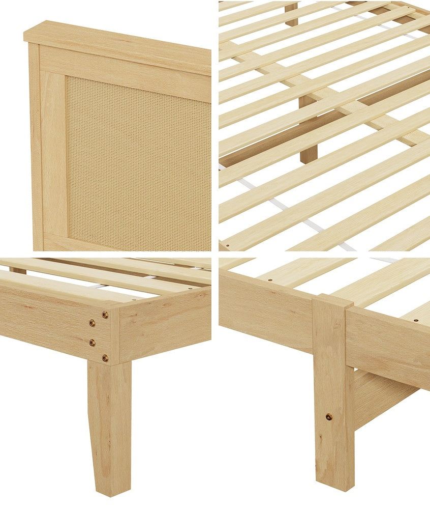 Double Wooden Bed Frame Natural 199x145x94cm