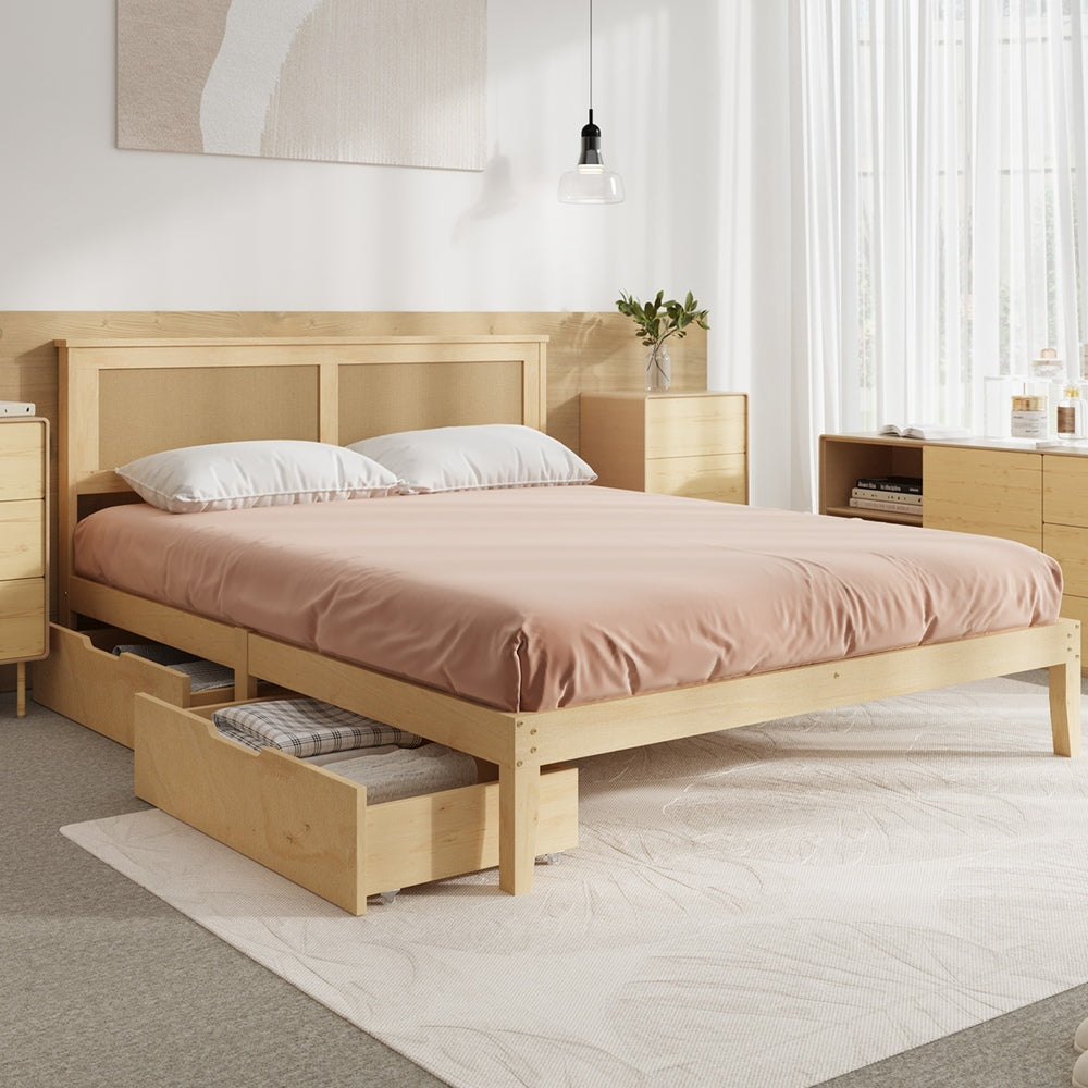 Queen Wooden Bed Frame With Storage 213x161x94cm