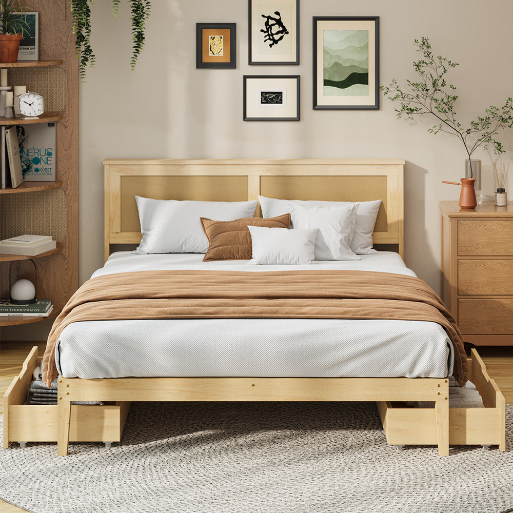Queen Wooden Bed Frame With Storage 213x161x94cm