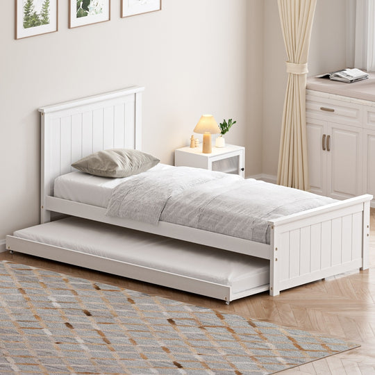 Trundle Bed Frame Single Size Wooden Daybed White