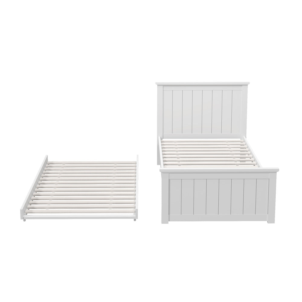 Trundle Bed Frame Single Size Wooden Daybed White