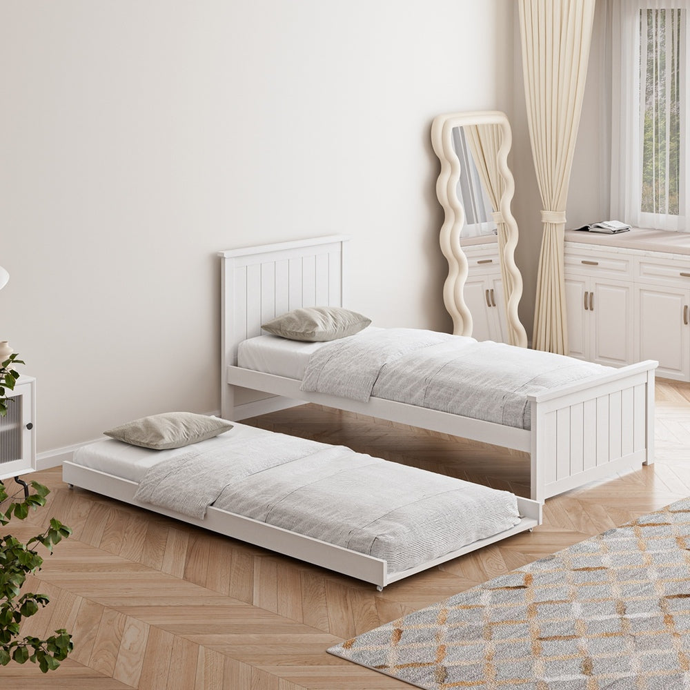 Trundle Bed Frame Single Size Wooden Daybed White