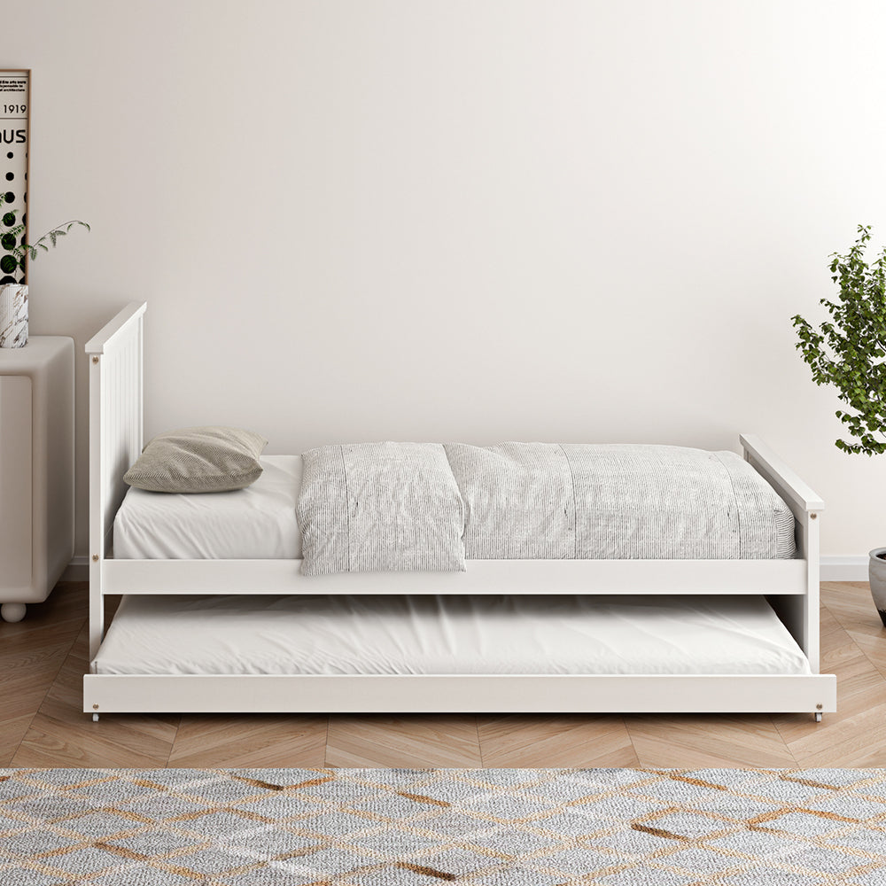 Trundle Bed Frame Single Size Wooden Daybed White