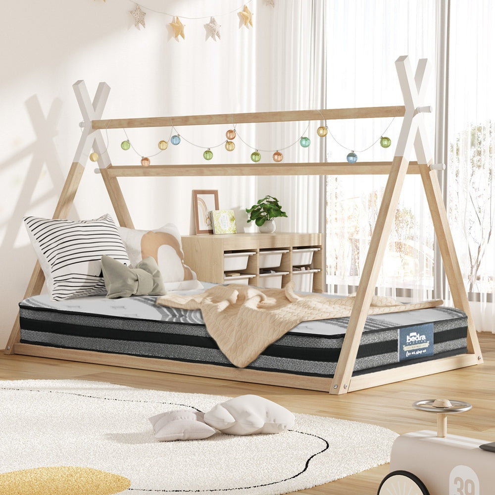 King Single Kids Bed Frame Mattress Set Wooden Teepee House Beds