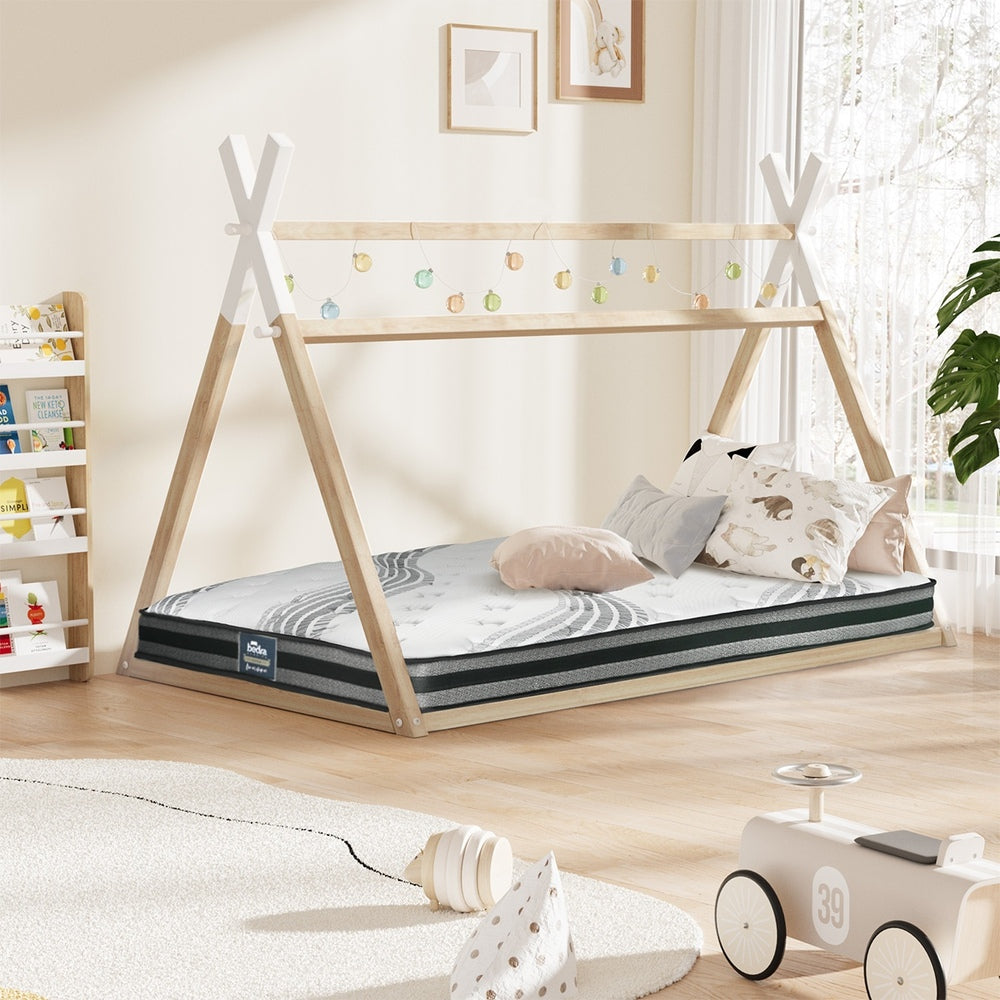 King Single Kids Bed Frame Mattress Set Wooden Teepee House Beds