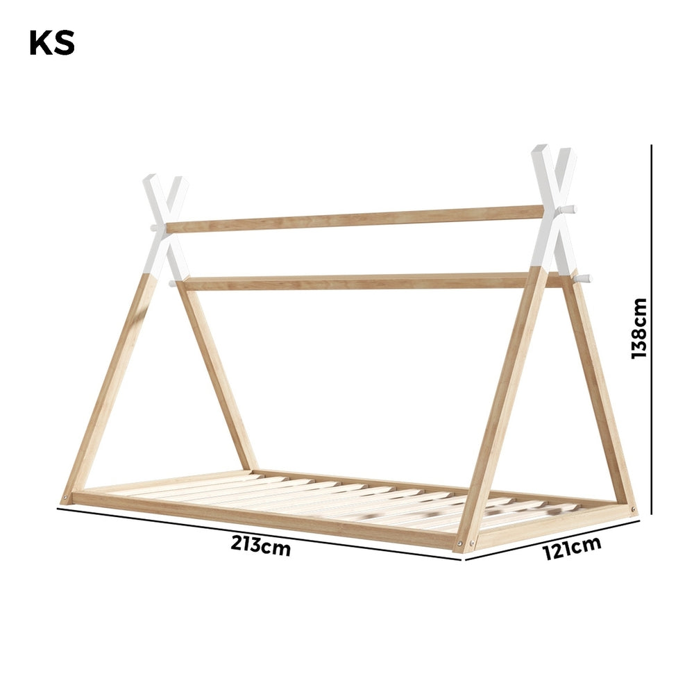 Kids Bed Frame Wooden King Single Teepee House