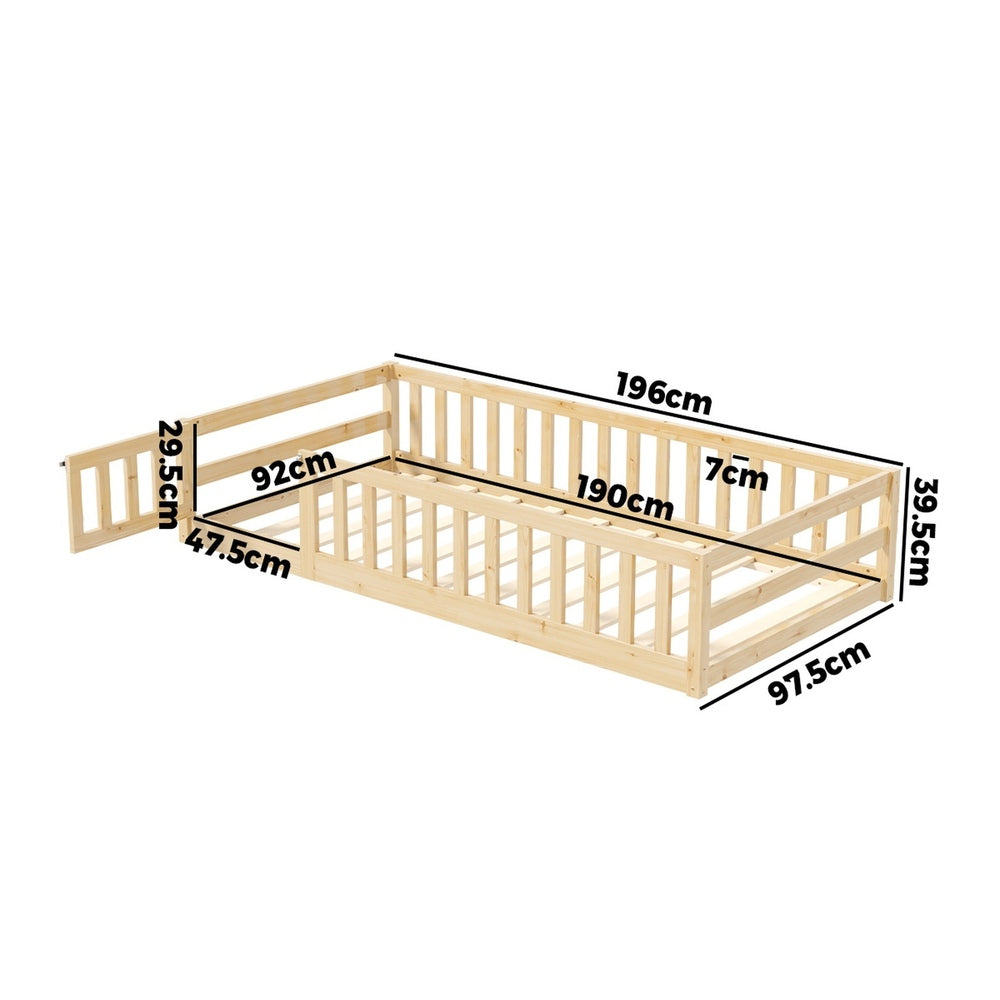 Wooden Kids Bed Frame Floor Bed Chimney Natural Wood Bedroom-KS/S