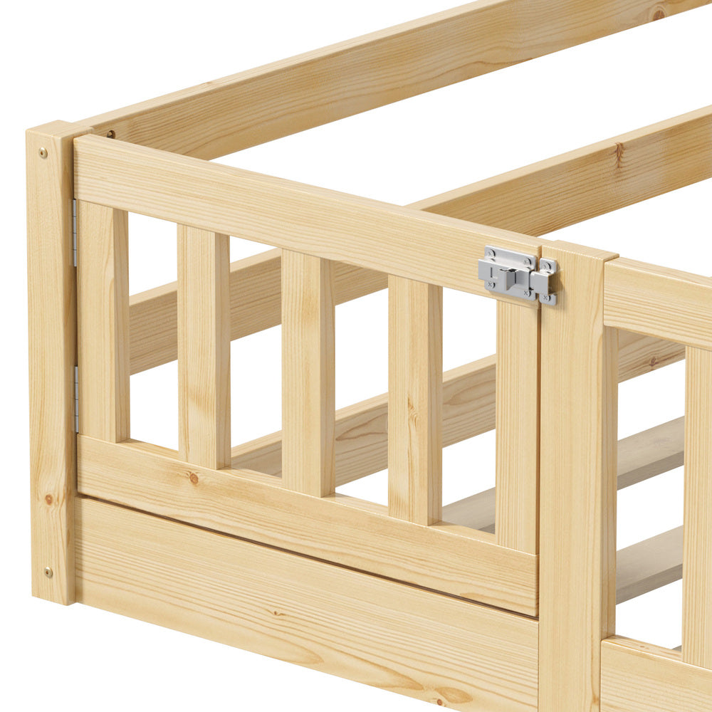 Wooden Kids Bed Frame Floor Bed Chimney Natural Wood Bedroom-KS/S