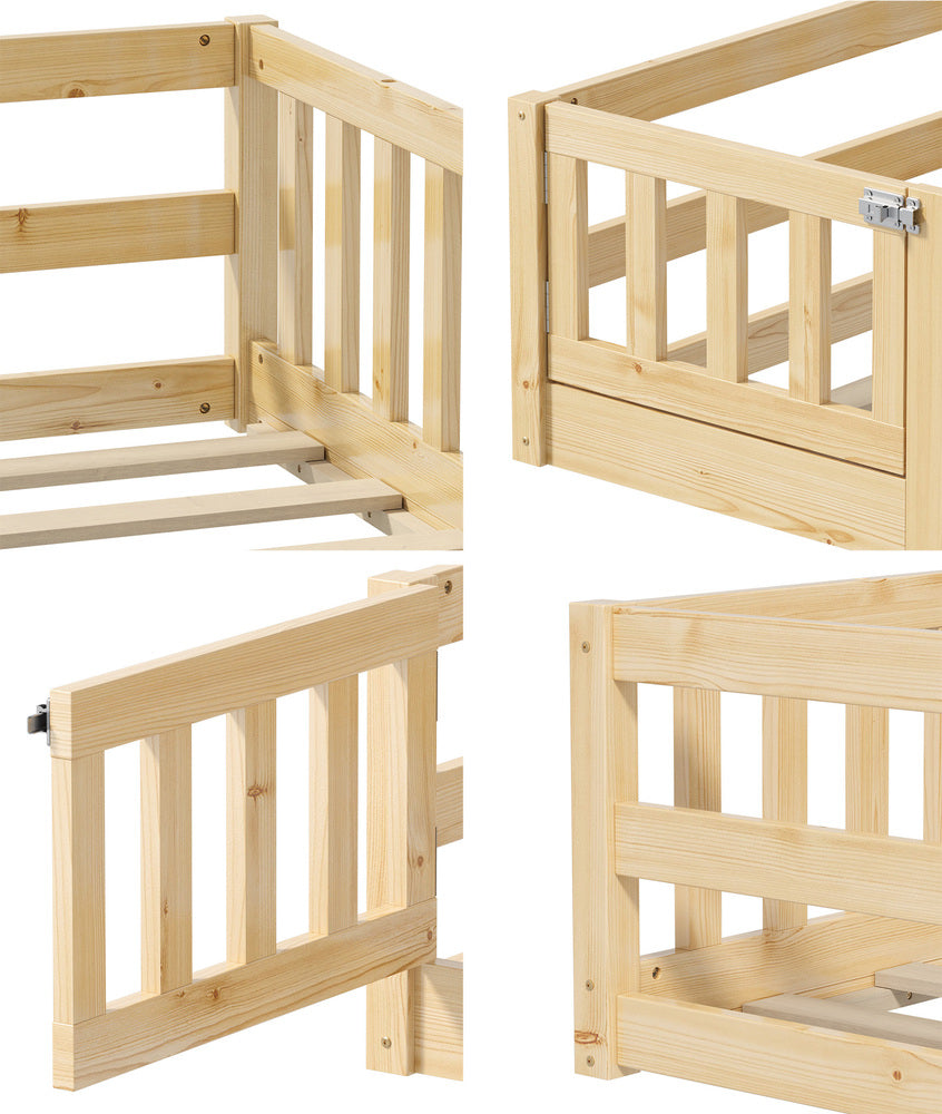 Wooden Kids Bed Frame Floor Bed Chimney Natural Wood Bedroom-KS/S