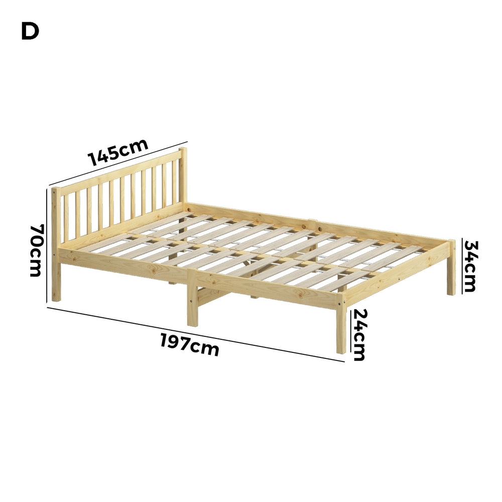 Wooden Bed Frame Double Mattress Base Slat Support Platform Bed