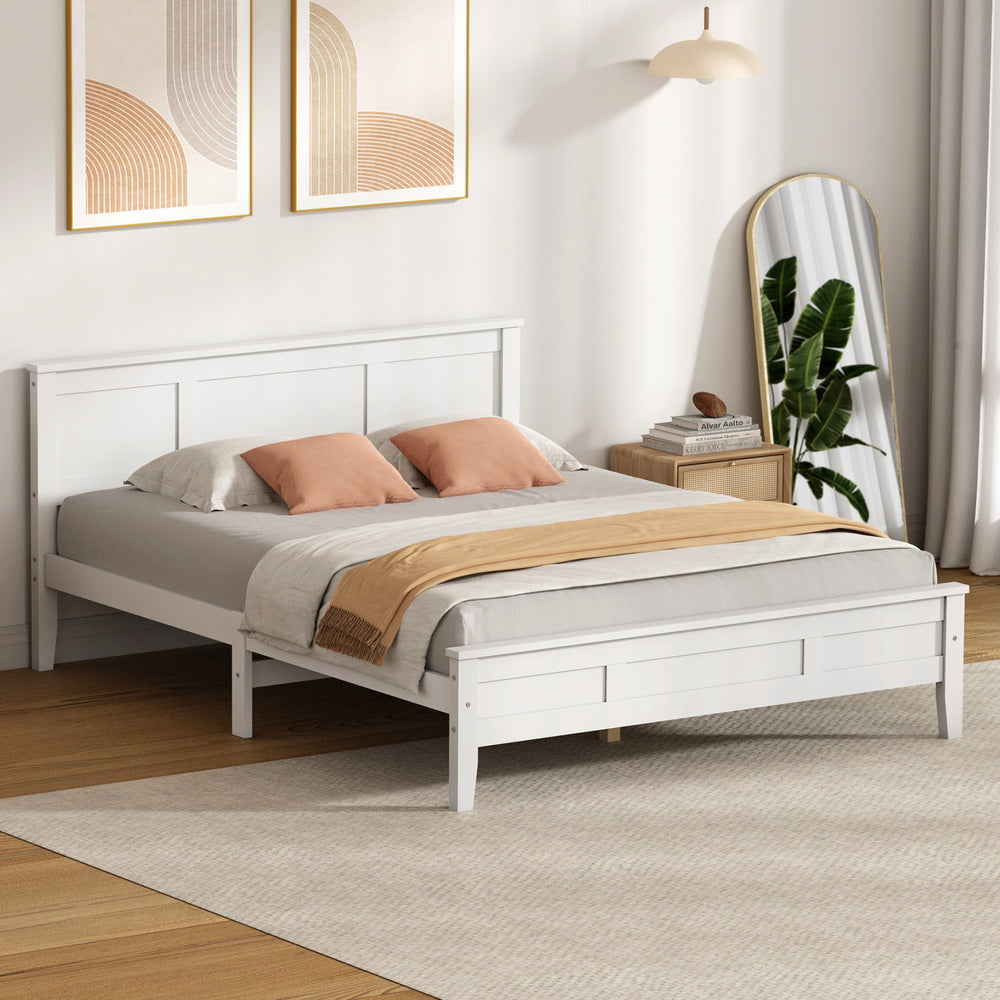 Double Bed Frame White Wood 199x147x94cm