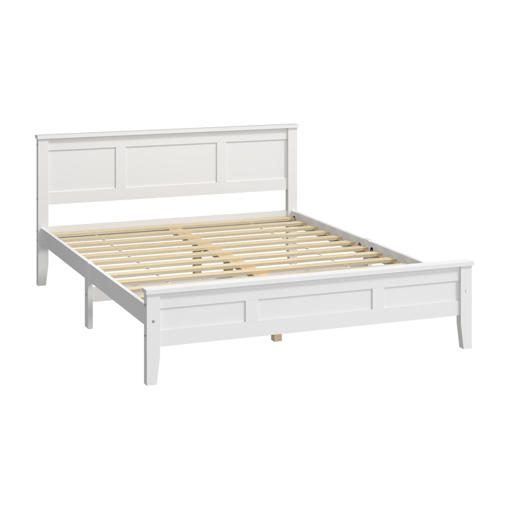Double Bed Frame White Wood 199x147x94cm