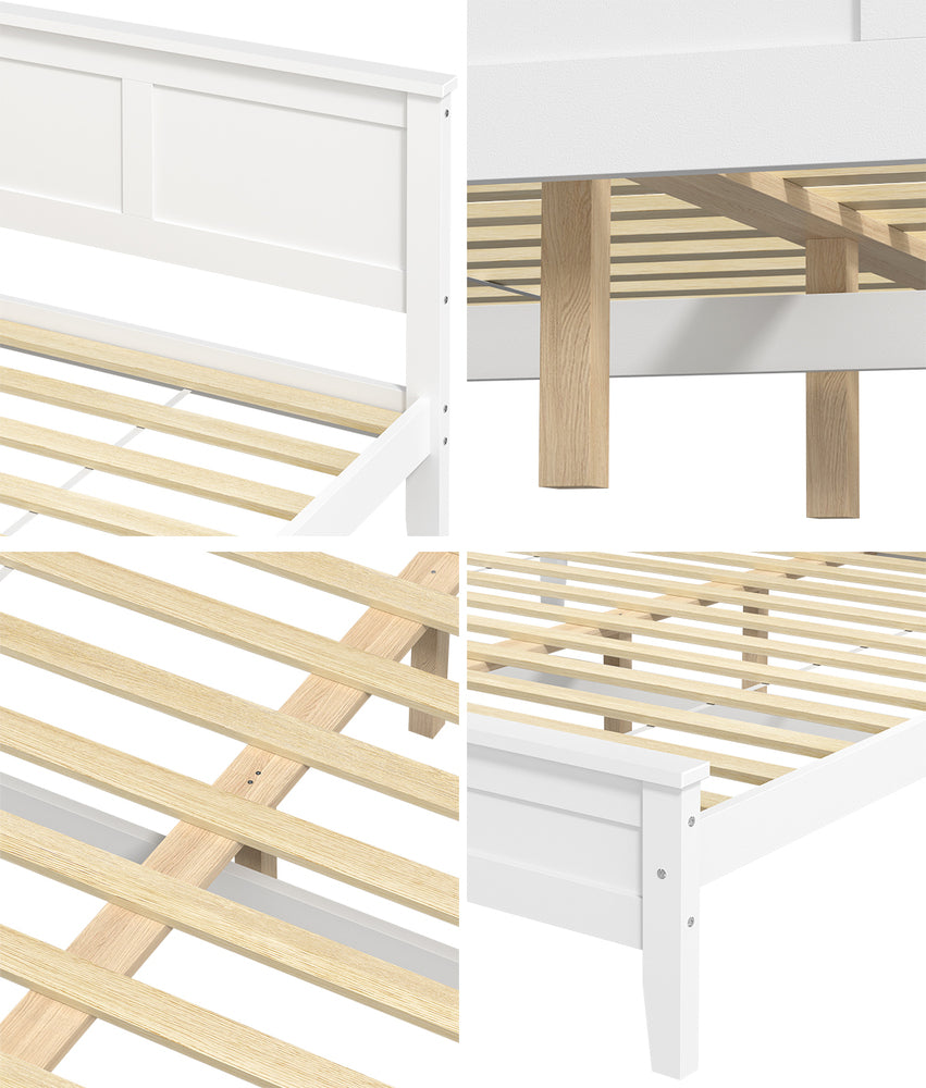 Double Bed Frame White Wood 199x147x94cm