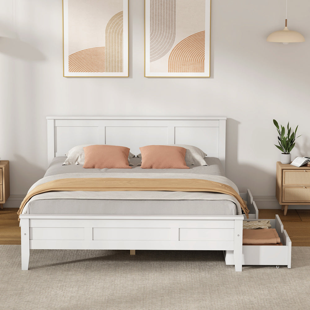 Double Wooden Bed Frame White 199x147x94cm