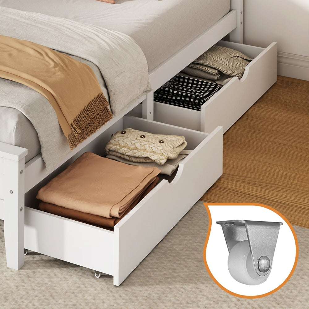 Double Wooden Bed Frame White 199x147x94cm