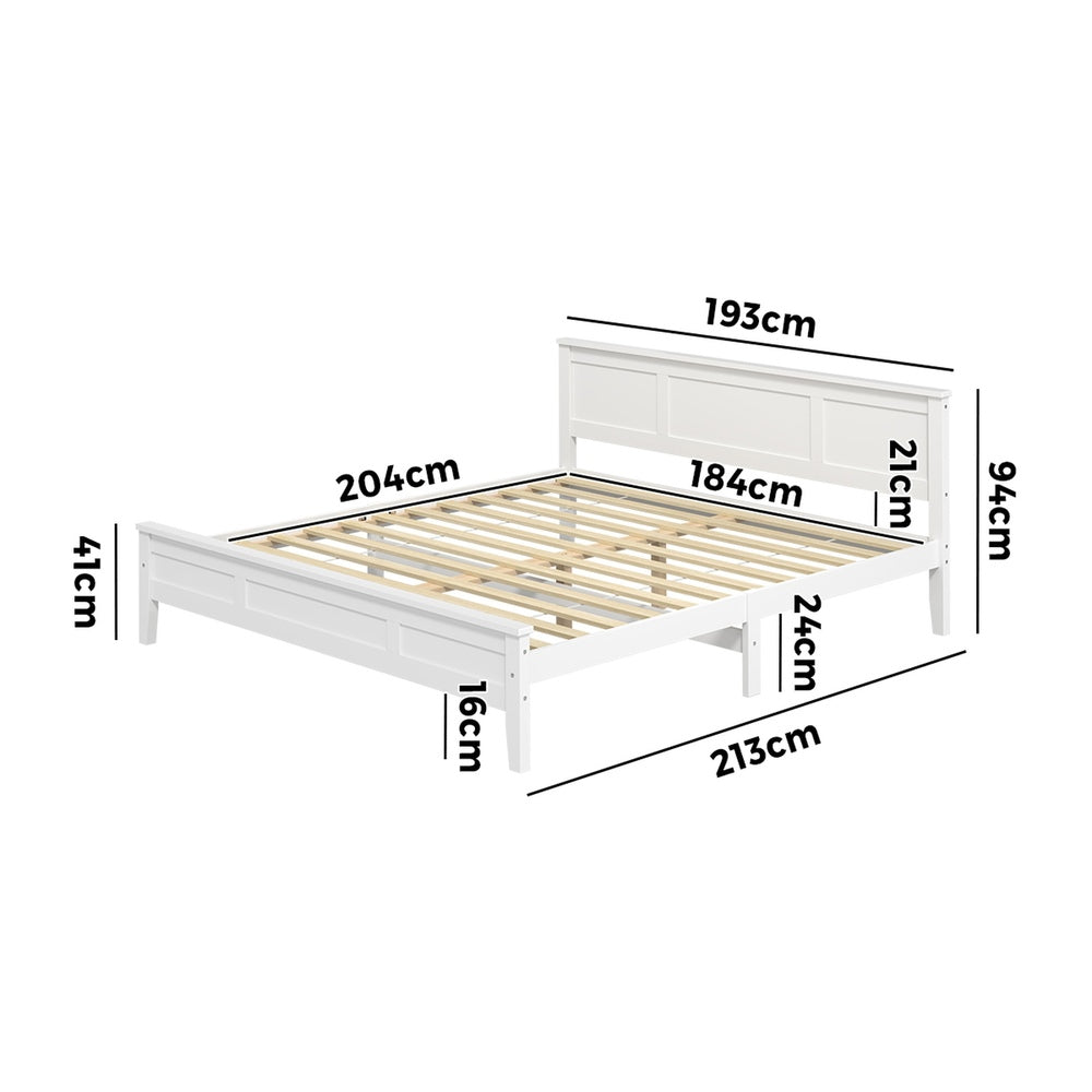 King Wood Bed Frame White 213x193x94cm