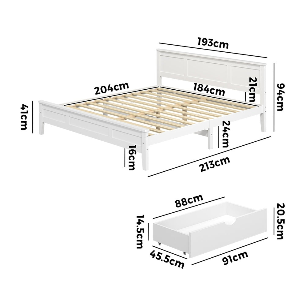 King Wooden Bed Frame White 213x193x94cm