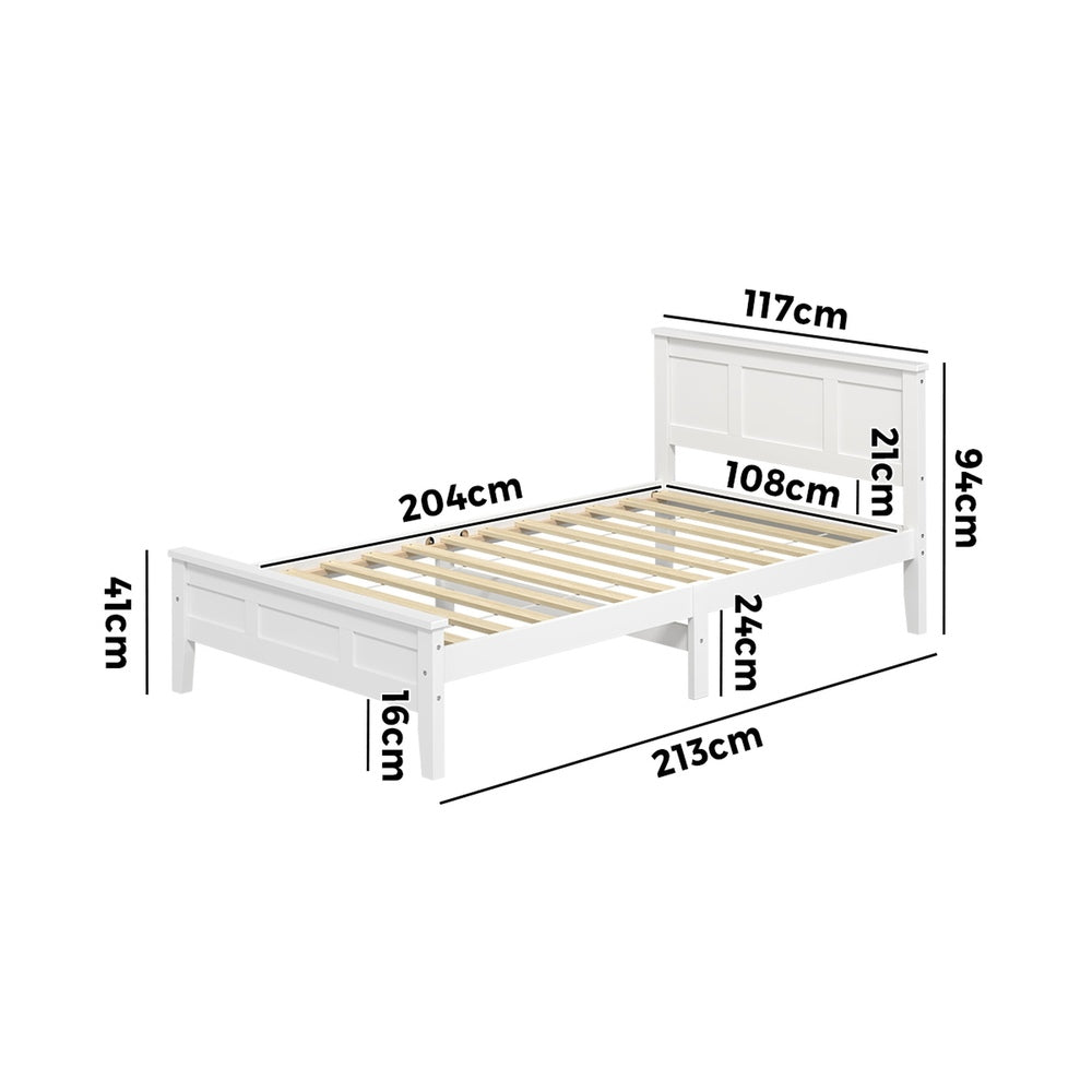King Single Bed Frame White 213x117x94cm