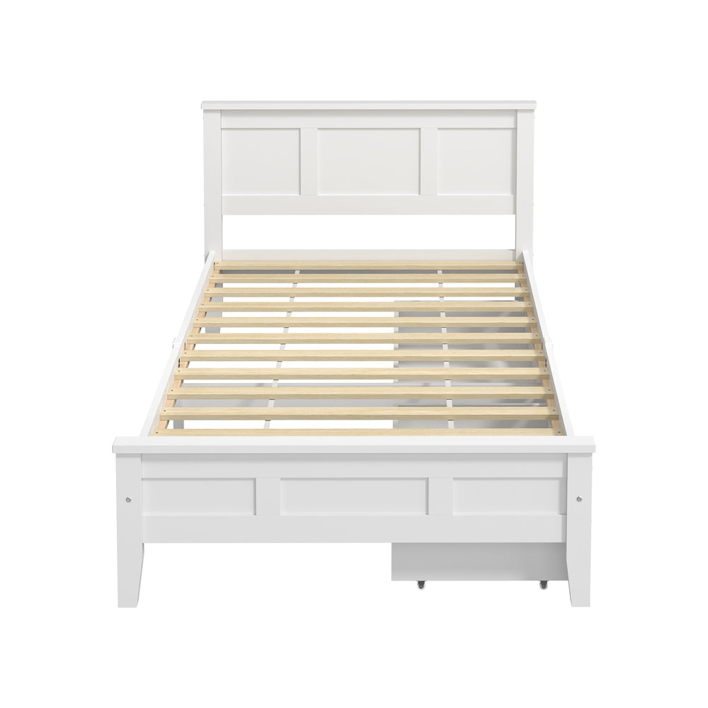 King Single Wooden Bed Frame White 213x117x94cm