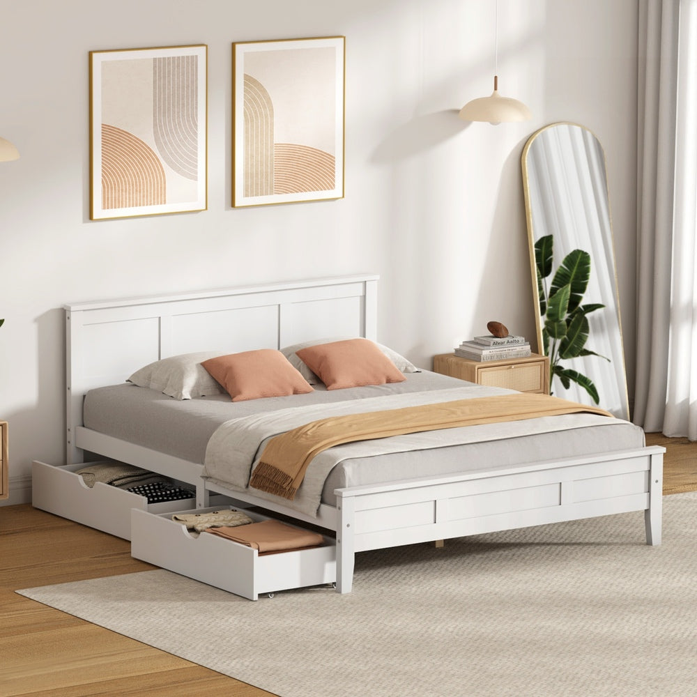 White Wooden Queen Bed Frame 213x163x94cm